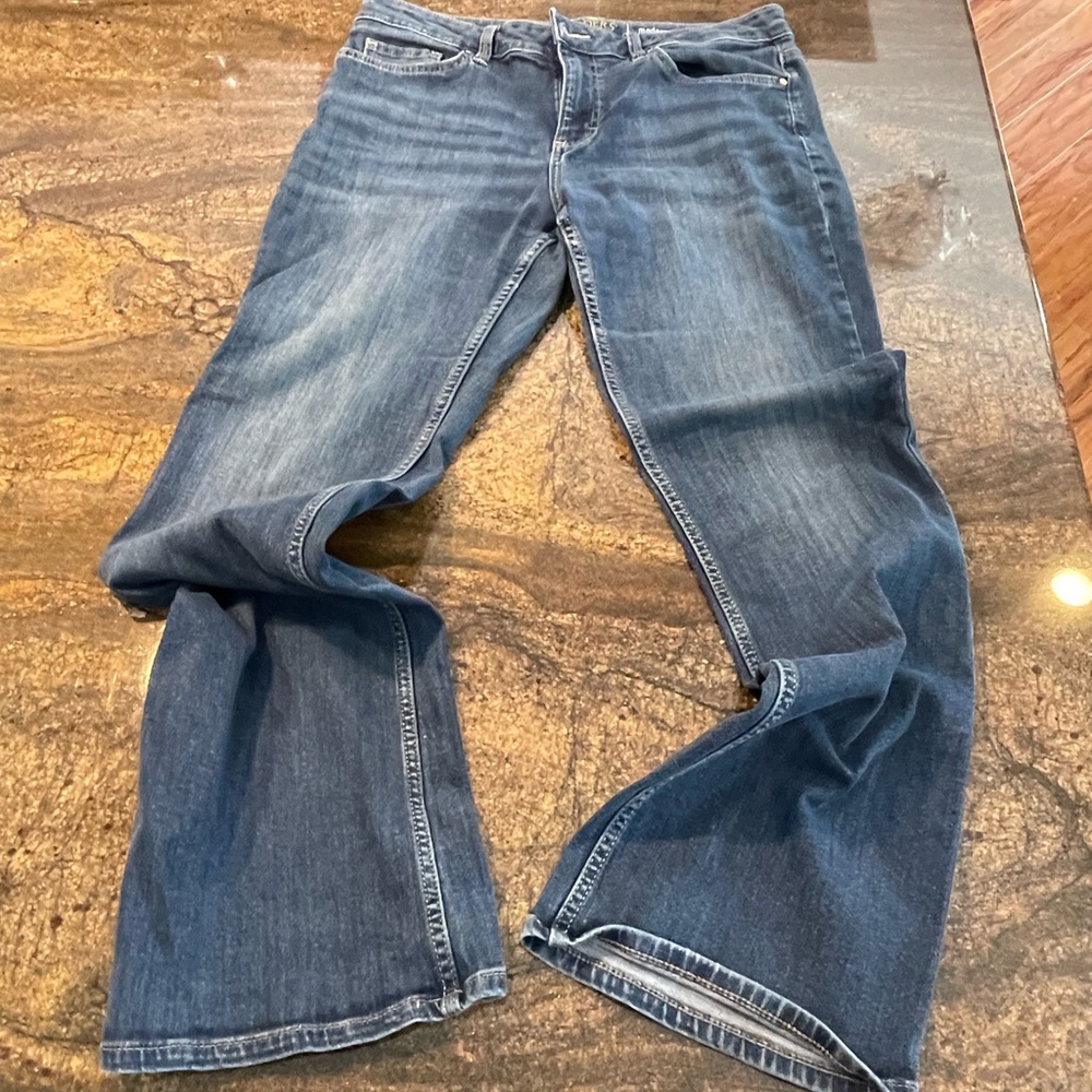 Lee‎ Riders 12M Womens Modern Mid Rise Bootcut Dark Wash Distressed Denim